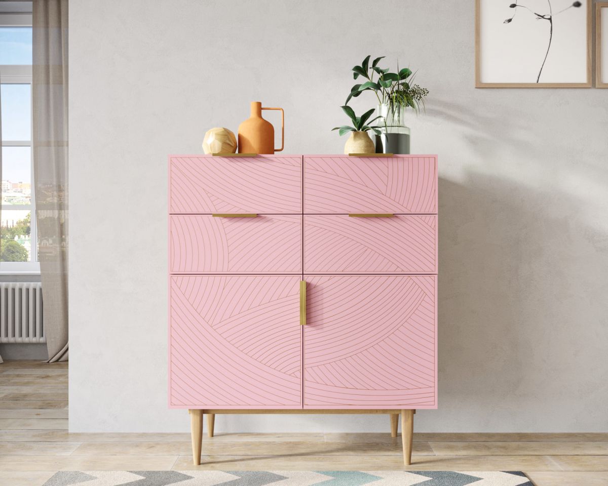 Большой комод с четырьмя ящиками и дверками "Line" LN17-GR1-pink