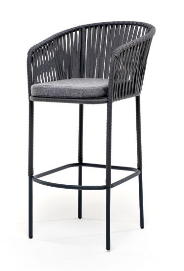 "Бордо" стул барный плетеный из роупа, каркас из стали серый (RAL7022) муар, роуп серый 15мм, ткань