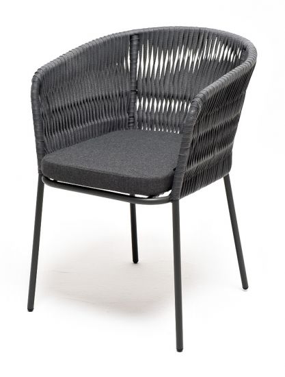 "Бордо" стул плетеный из роупа, каркас алюминий темно-серый (RAL7024) муар, роуп серый 15мм, ткань т