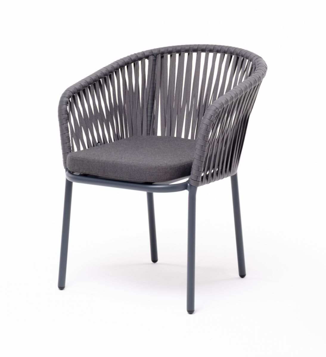 "Бордо" стул плетеный из роупа, каркас алюминий темно-серый (RAL7024) муар, роуп серый 15мм, ткань т