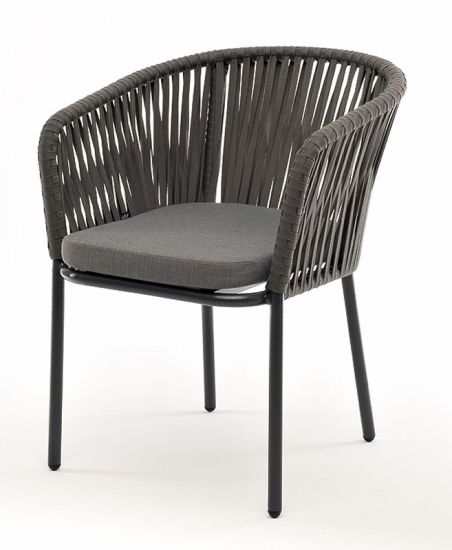 "Бордо" стул плетеный из роупа, каркас алюминий темно-серый (RAL7024) шагрень, роуп серый 15мм, ткан