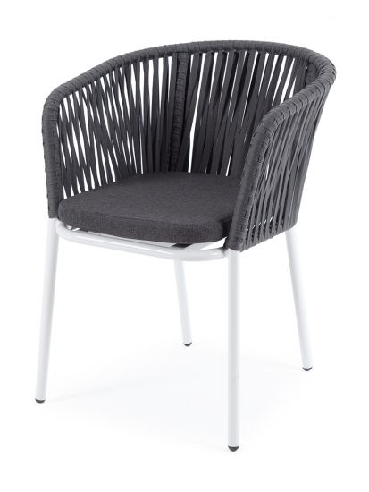 "Бордо" стул плетеный из роупа (колос), каркас алюминий серый (RAL7022) муар, роуп серый 15мм, ткань