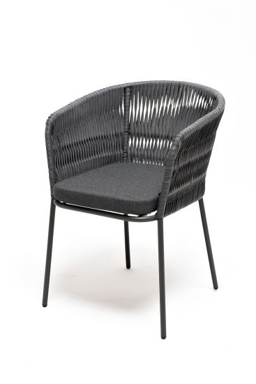 "Бордо" стул плетеный из роупа (колос), каркас из стали серый (RAL7022) муар, роуп серый 15мм, ткань