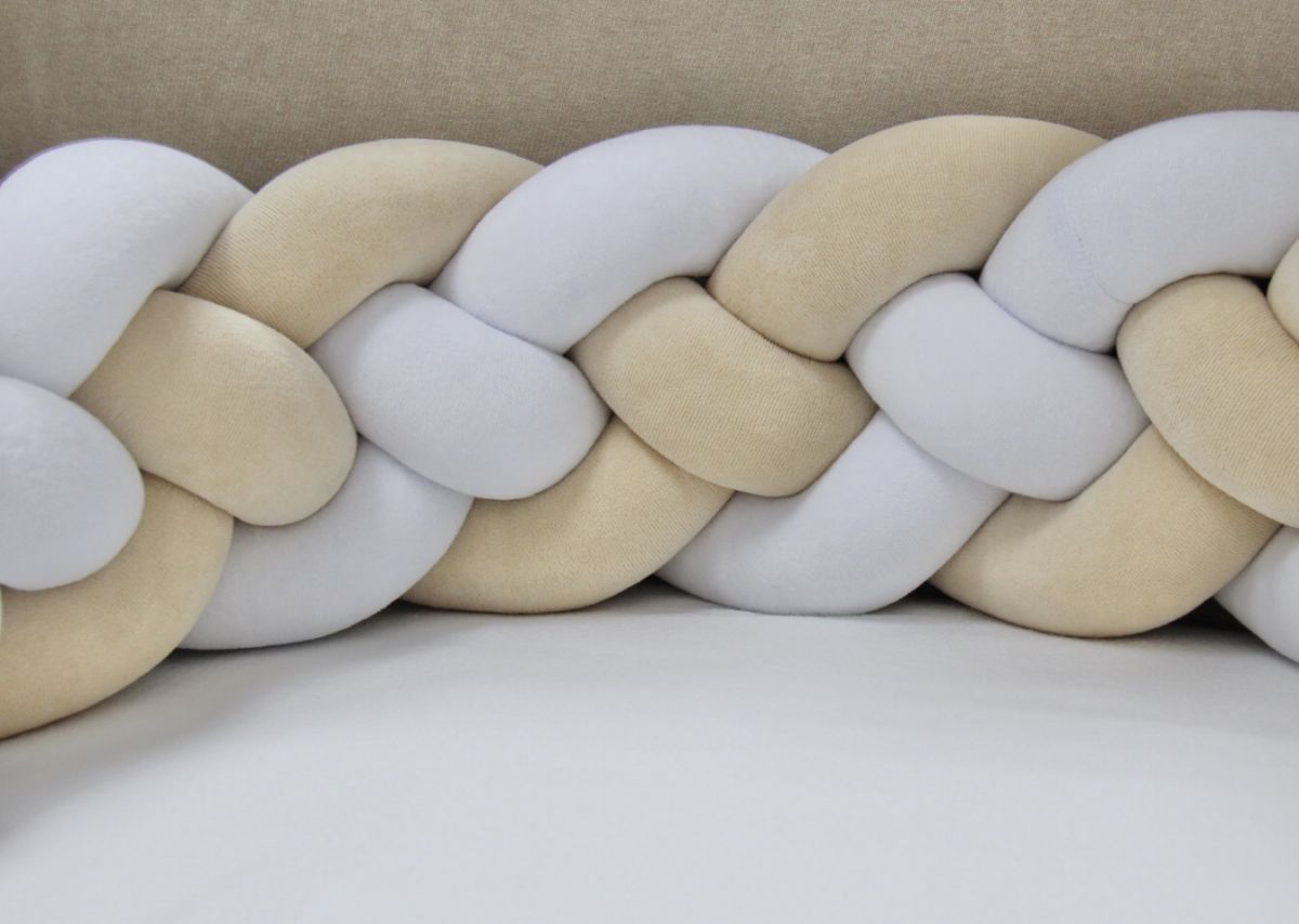 Бортик плетёный 4-х рядный для кроватки Ellipsebed (белый, бежевый)