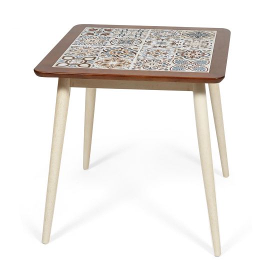 CT3030 Marrakesh стол с плиткой дерево гевея-плитка, 735*735*750, темный дуб-античный белый , рисунок - марокко