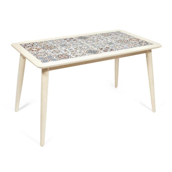 CT3052 Tanger стол с плиткой дерево гевея-плитка, 740*1340*750, античный белый, рисунок - марокко