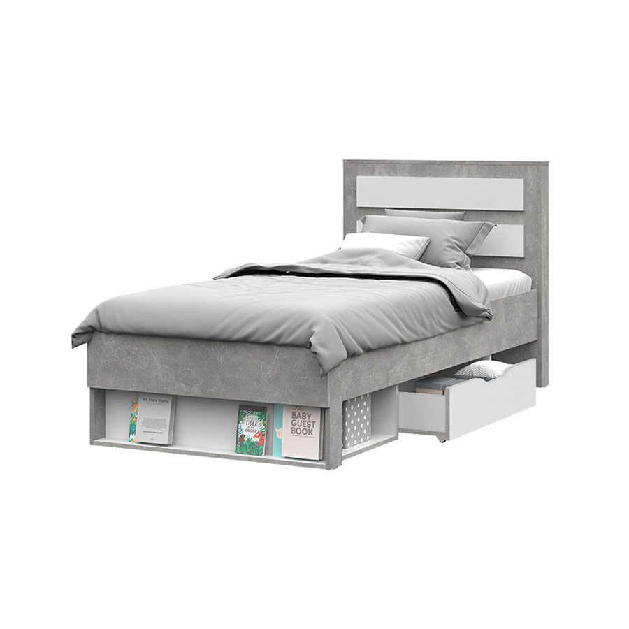 Денвер КР-01 Кровать 0,9х2,0 (970х986х2110) ателье светлый-белый