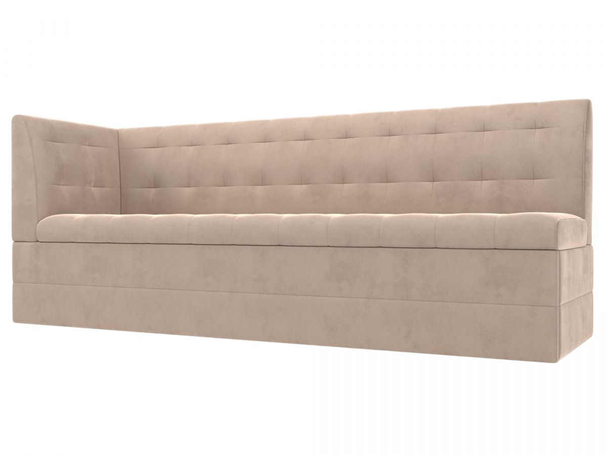 106969L Диван кухонный Бриз с углом слева | велюр | бежевый