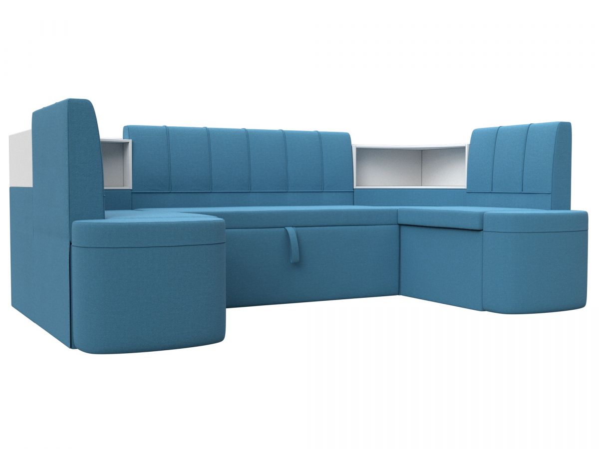 125854 Диван кухонный П-образный Тефида | рогожка | амур голубой