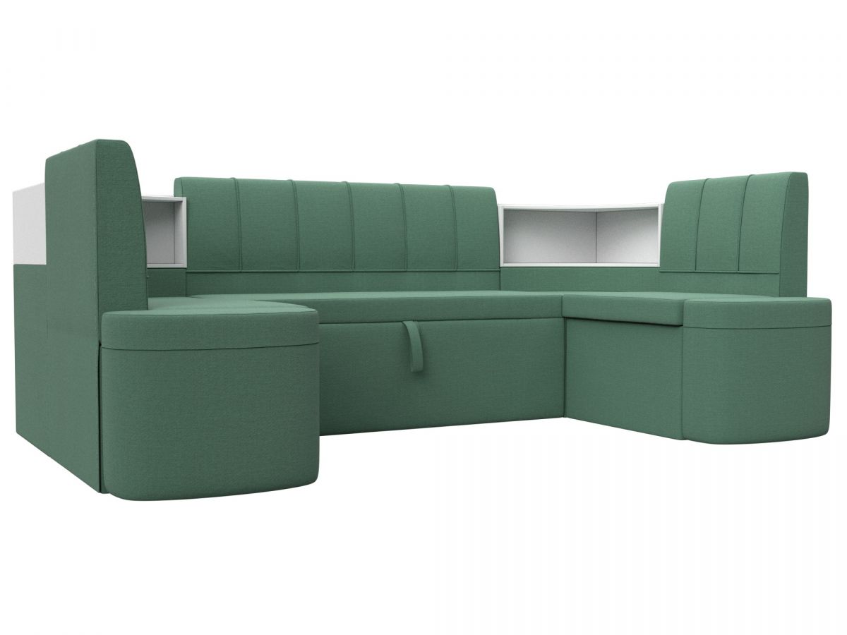 125852 Диван кухонный П-образный Тефида | рогожка | амур зеленый