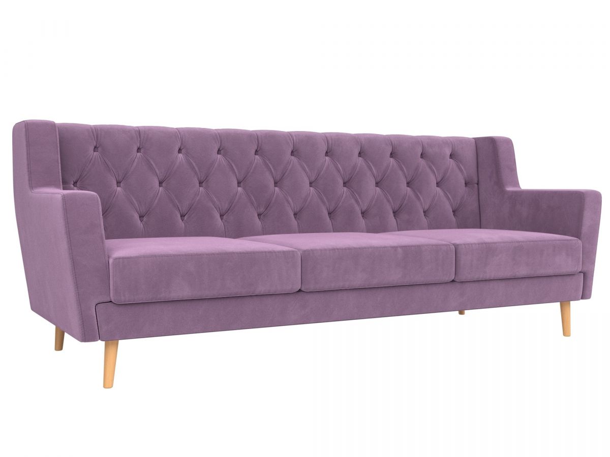108977 Диван кухонный прямой Брайтон 3 Люкс | микровельвет | сиреневый