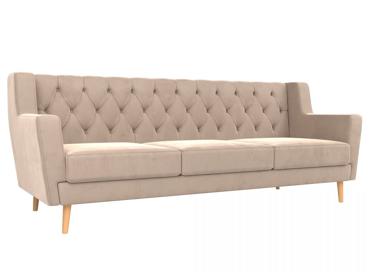 108964 Диван кухонный прямой Брайтон 3 Люкс | велюр | бежевый