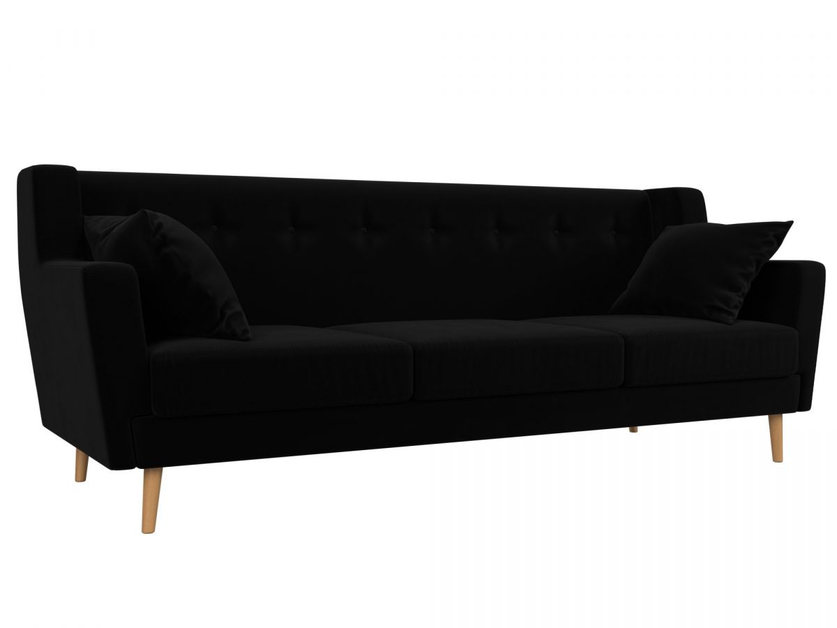 109163 Диван кухонный прямой Брайтон 3 | микровельвет | черный