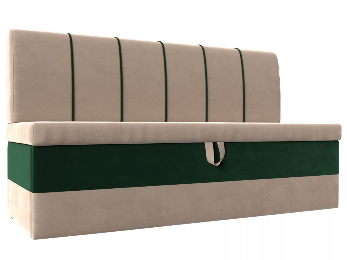 112877 Диван кухонный прямой Энигма | велюр | бежевый, зеленый