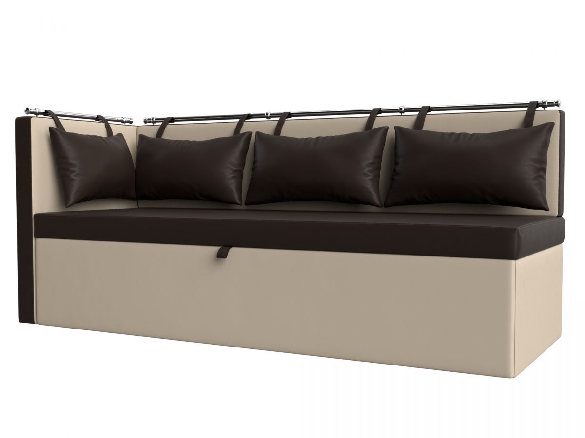 28572L Диван кухонный прямой Метро с углом слева | экокожа | коричневый, бежевый