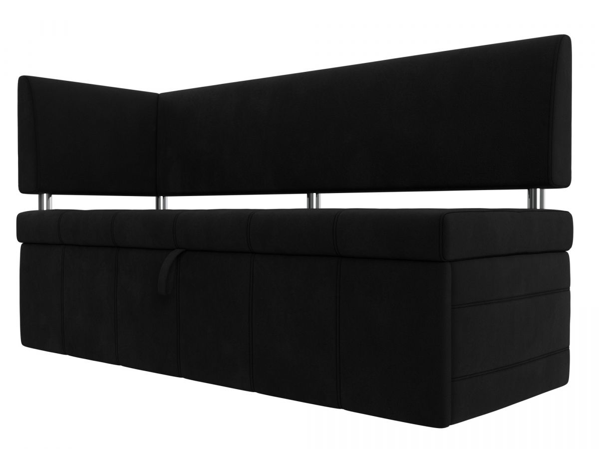 115947L Диван кухонный прямой Стоун с углом левый | микровельвет | черный