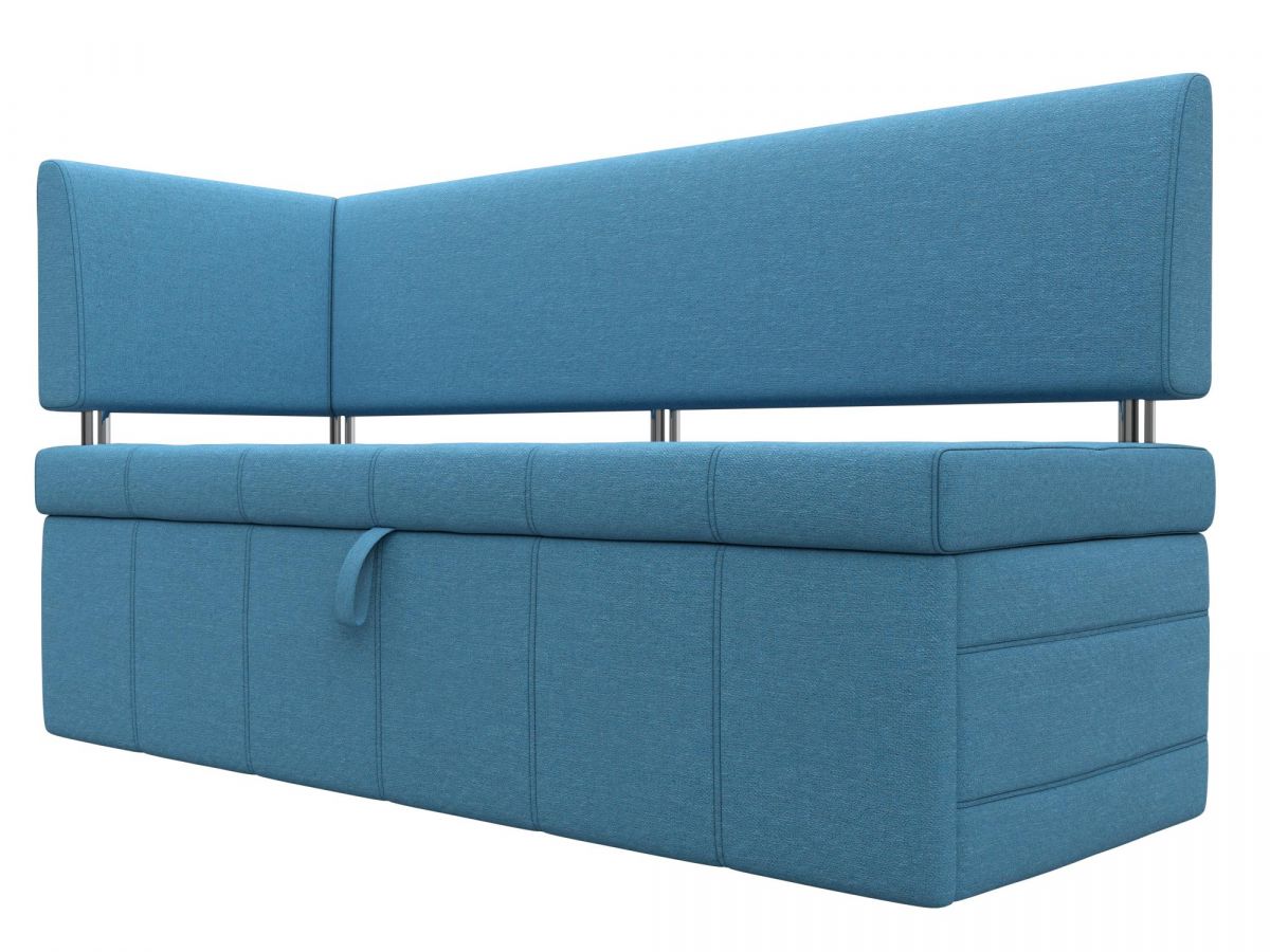 123208L Диван кухонный прямой Стоун с углом левый | рогожка | амур голубой