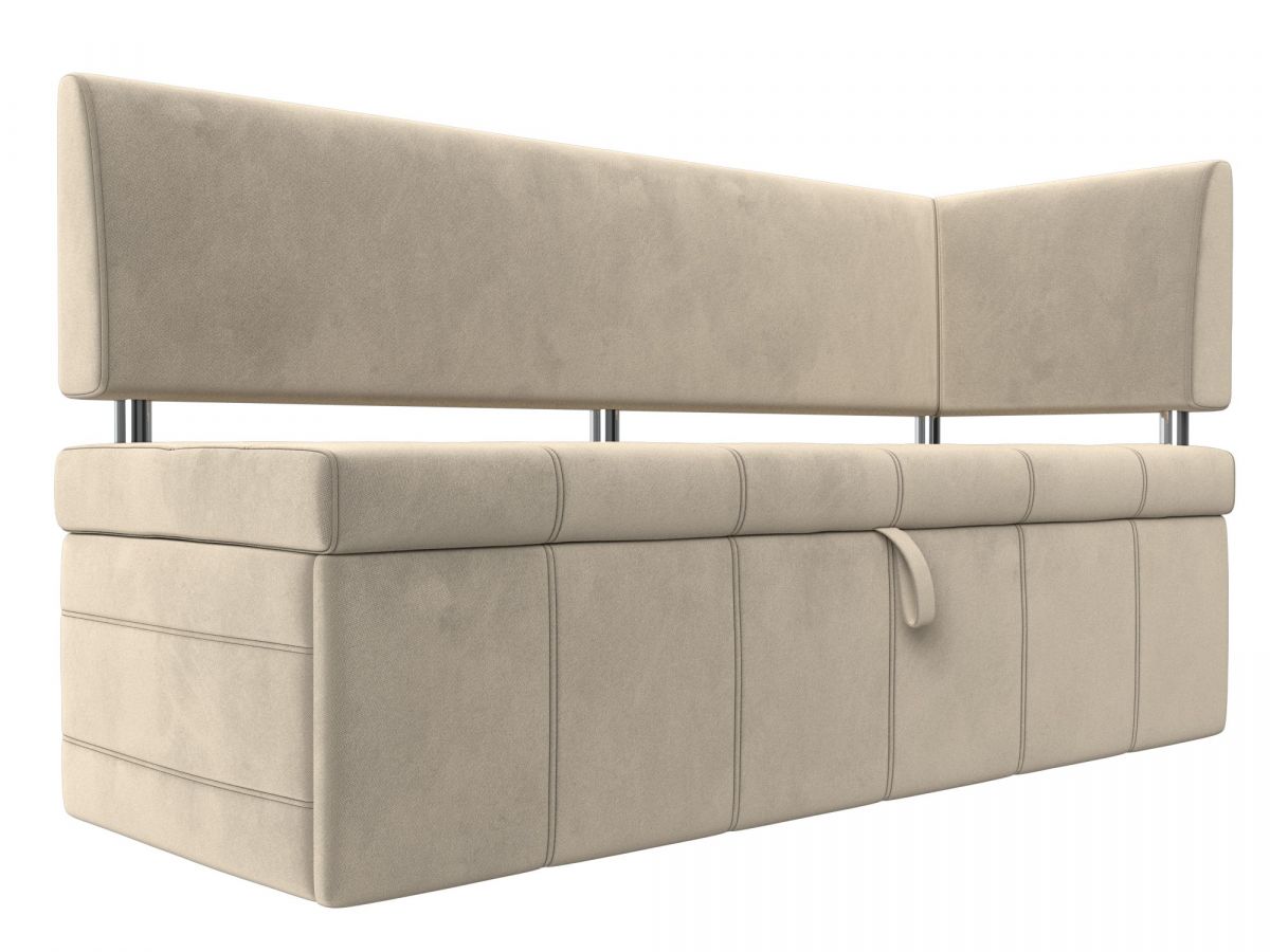 115933 Диван кухонный прямой Стоун с углом правый | микровельвет | бежевый