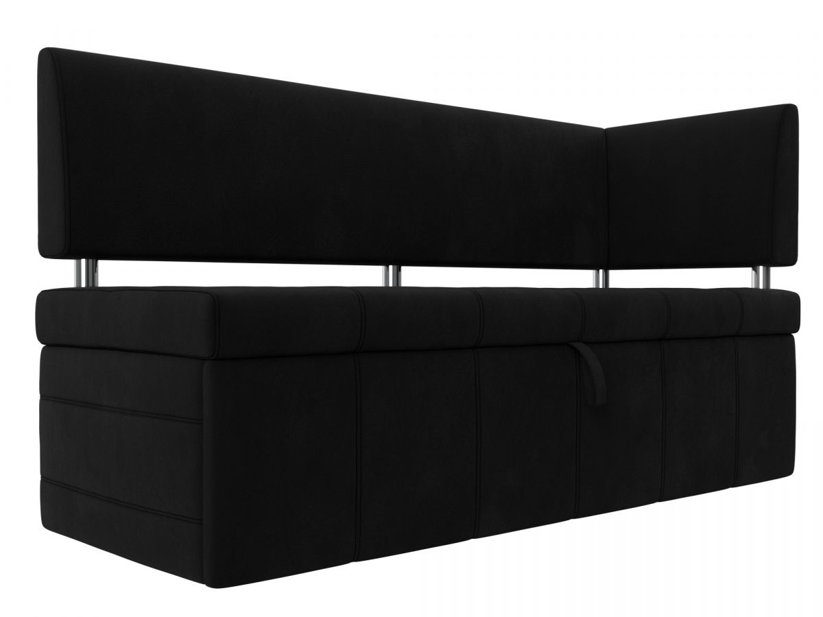 115947 Диван кухонный прямой Стоун с углом правый | микровельвет | черный
