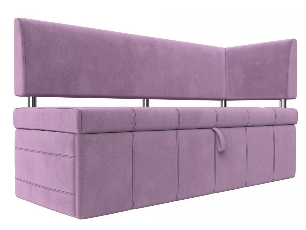 115944 Диван кухонный прямой Стоун с углом правый | микровельвет | сиреневый