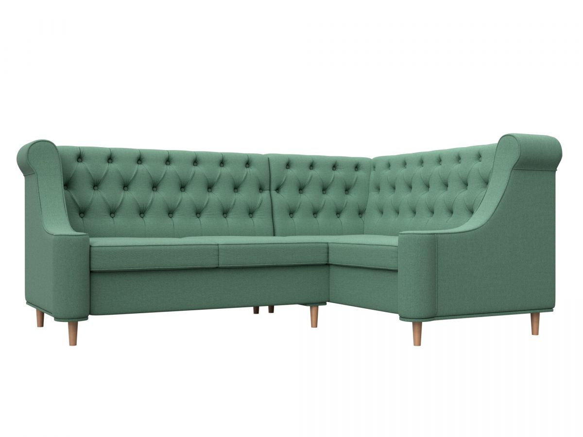 123822 Диван кухонный угловой Бронкс правый угол | рогожка | амур зеленый