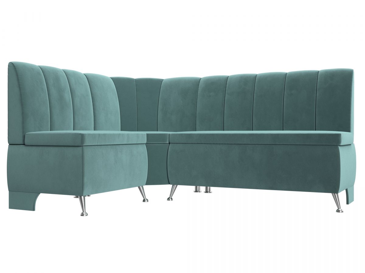 106841L Диван кухонный угловой Кантри левый угол | велюр | бирюзовый