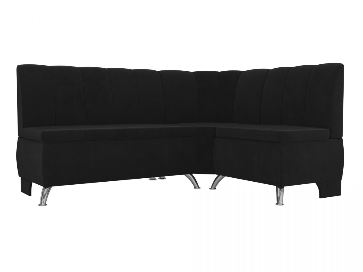 106845 Диван кухонный угловой Кантри правый угол | велюр | черный
