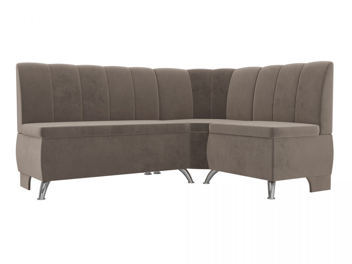 106840 Диван кухонный угловой Кантри правый угол | велюр | коричневый