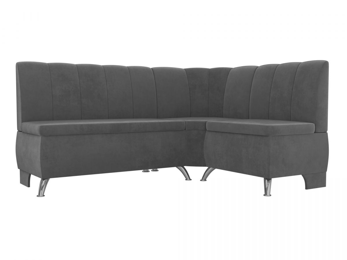 106844 Диван кухонный угловой Кантри правый угол | велюр | серый