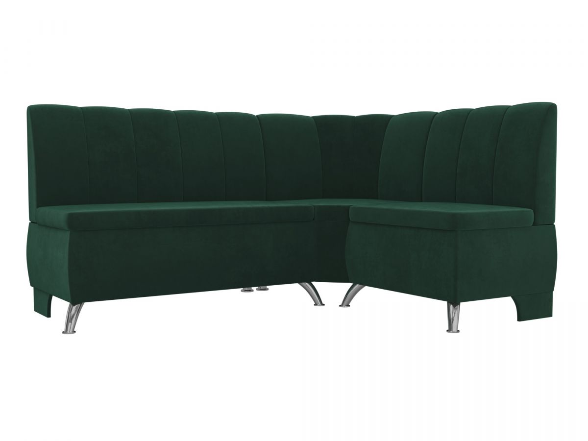 106842 Диван кухонный угловой Кантри правый угол | велюр | зеленый