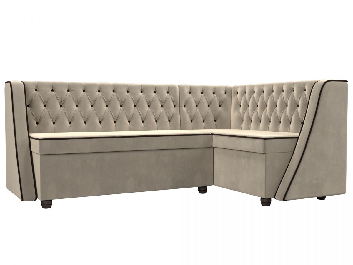 112628 Диван кухонный угловой Лофт правый угол | микровельвет | бежевый, коричневый