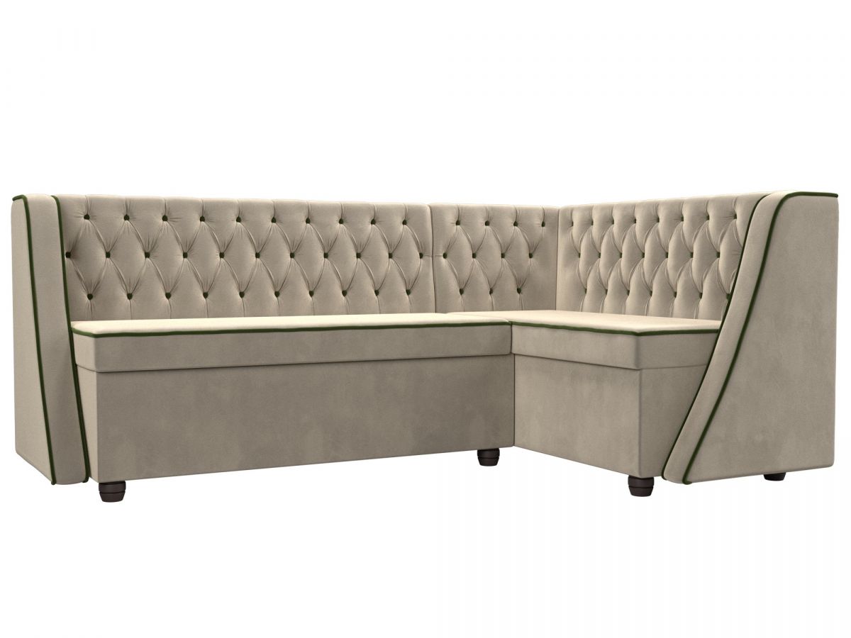 104593 Диван кухонный угловой Лофт правый угол | микровельвет | бежевый, зеленый