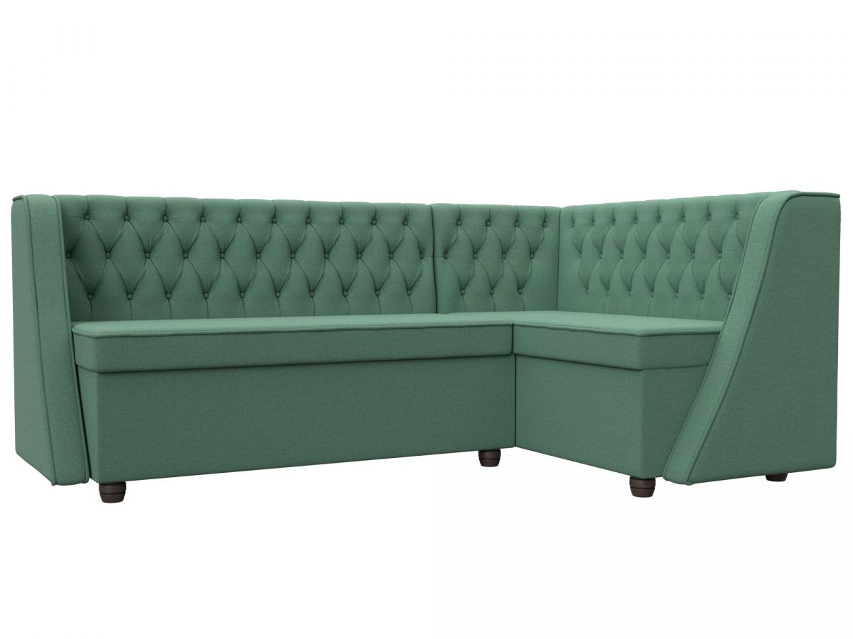 125892 Диван кухонный угловой Лофт правый угол | рогожка | амур зеленый