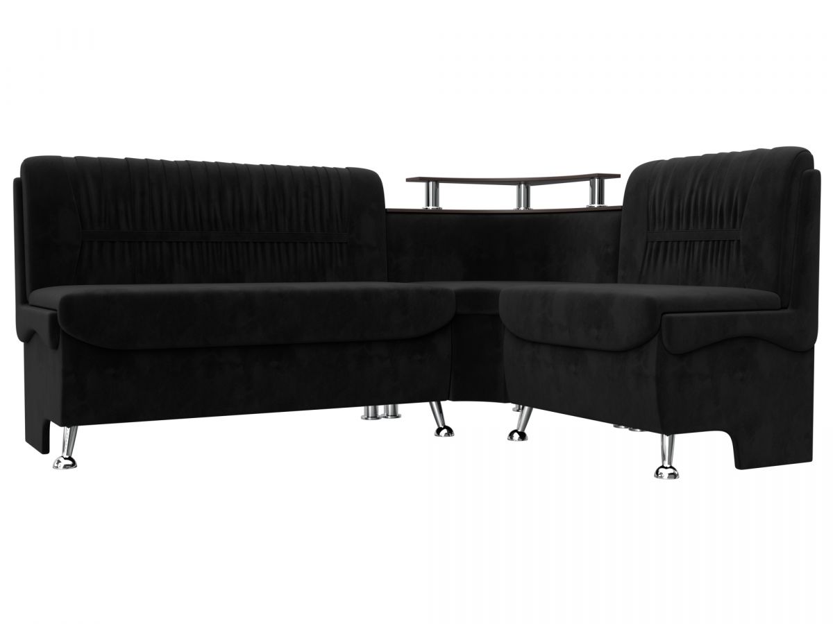 126114 Диван кухонный угловой Сидней правый угол | велюр | черный