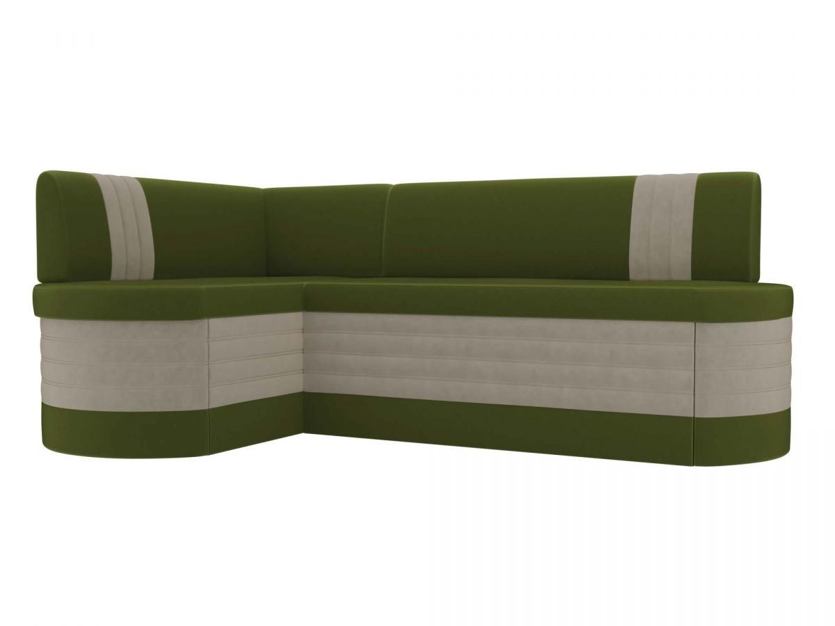 106534L Диван кухонный угловой Токио левый угол | микровельвет | зеленый, бежевый