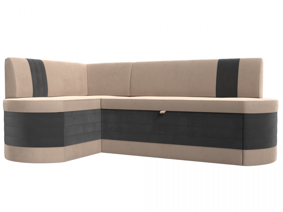 119412L Диван кухонный угловой Токио левый угол | велюр | бежевый, серый