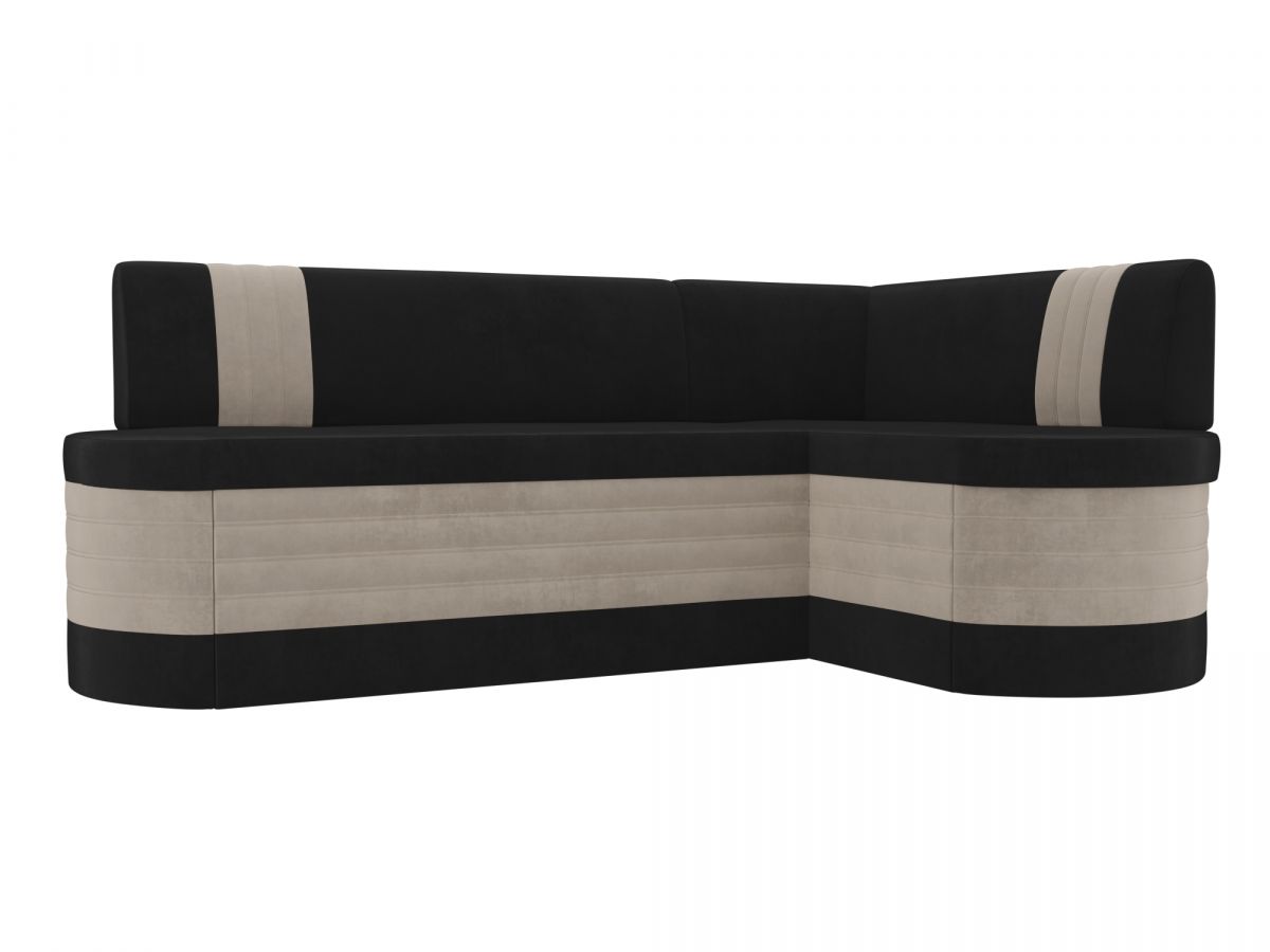 106549 Диван кухонный угловой Токио правый угол | велюр | черный, бежевый