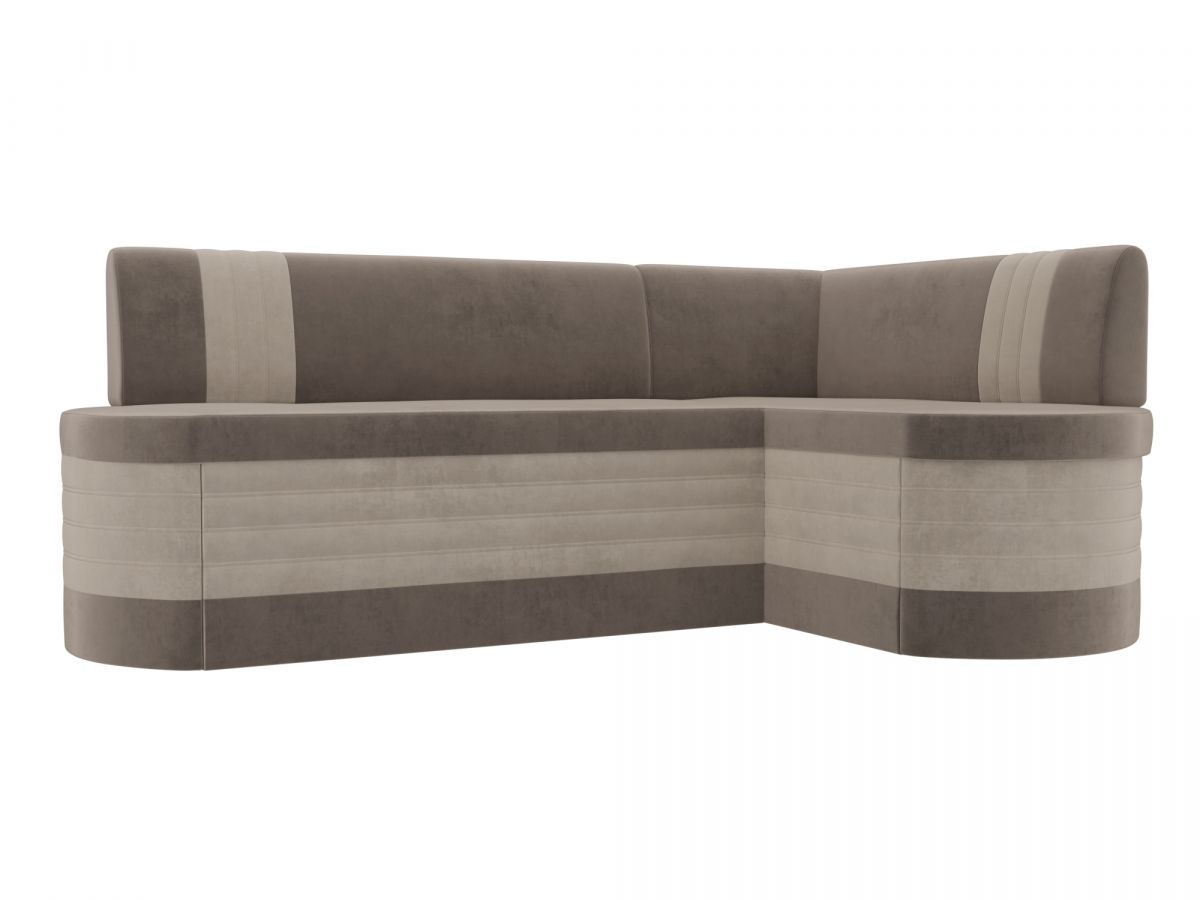 106544 Диван кухонный угловой Токио правый угол | велюр | коричневый, бежевый