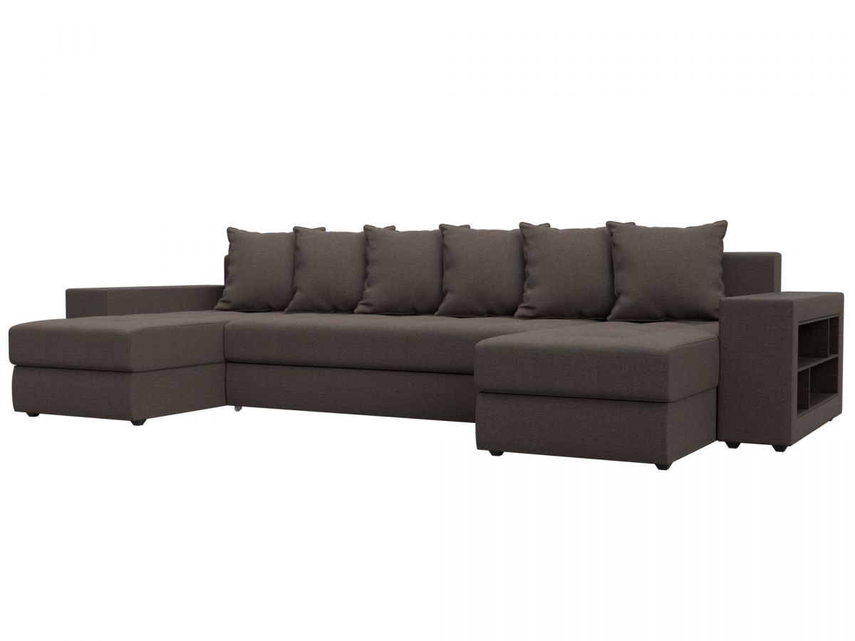 122543 Диван П-образный Дубай полки справа | рогожка | амур коричневый