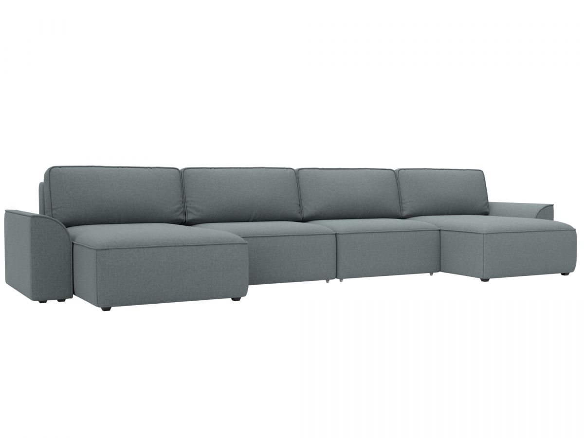 128341 Диван п-образный Лига-048 НПБ лонг | рогожка | амур 07 серый