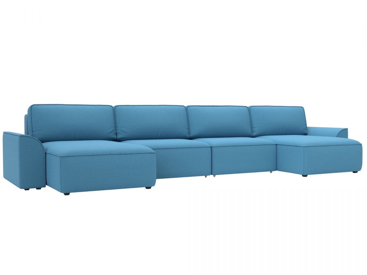 128342 Диван п-образный Лига-048 НПБ лонг | рогожка | амур 10 голубой
