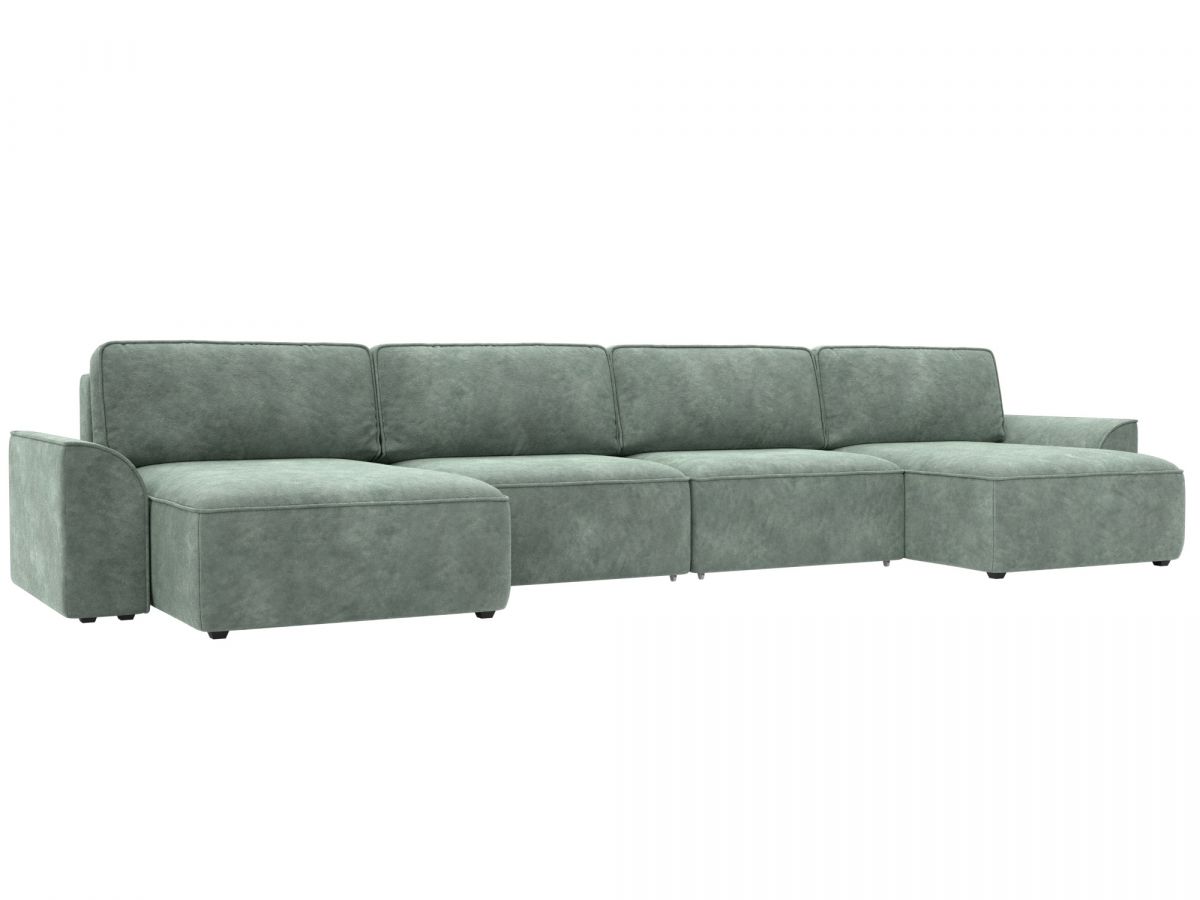 128346 Диван п-образный Лига-048 НПБ лонг | велюр | brut 08 зеленый