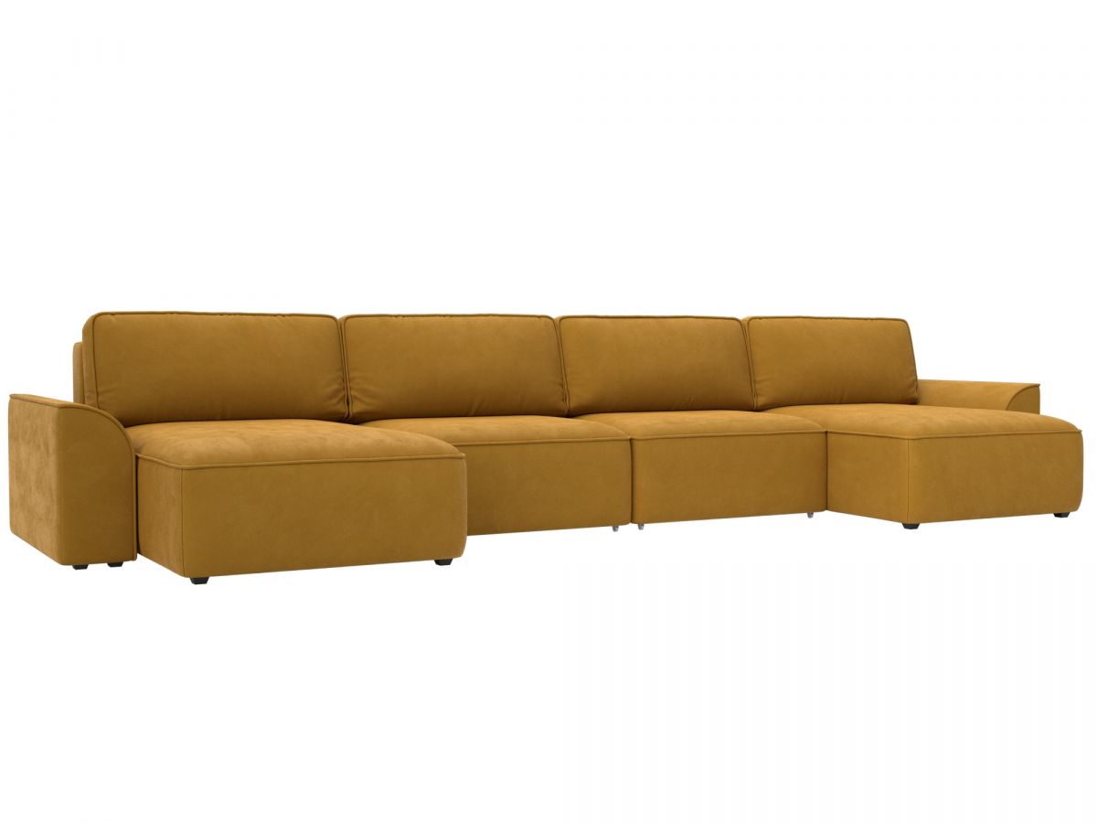 128344 Диван п-образный Лига-048 НПБ лонг | велюр | brut 10 желтый