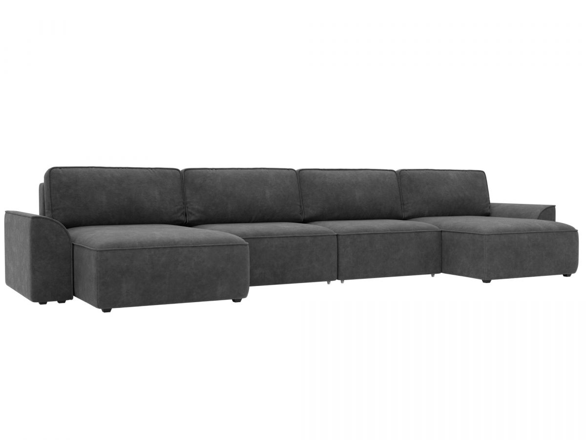 128345 Диван п-образный Лига-048 НПБ лонг | велюр | brut 16 темно-серый