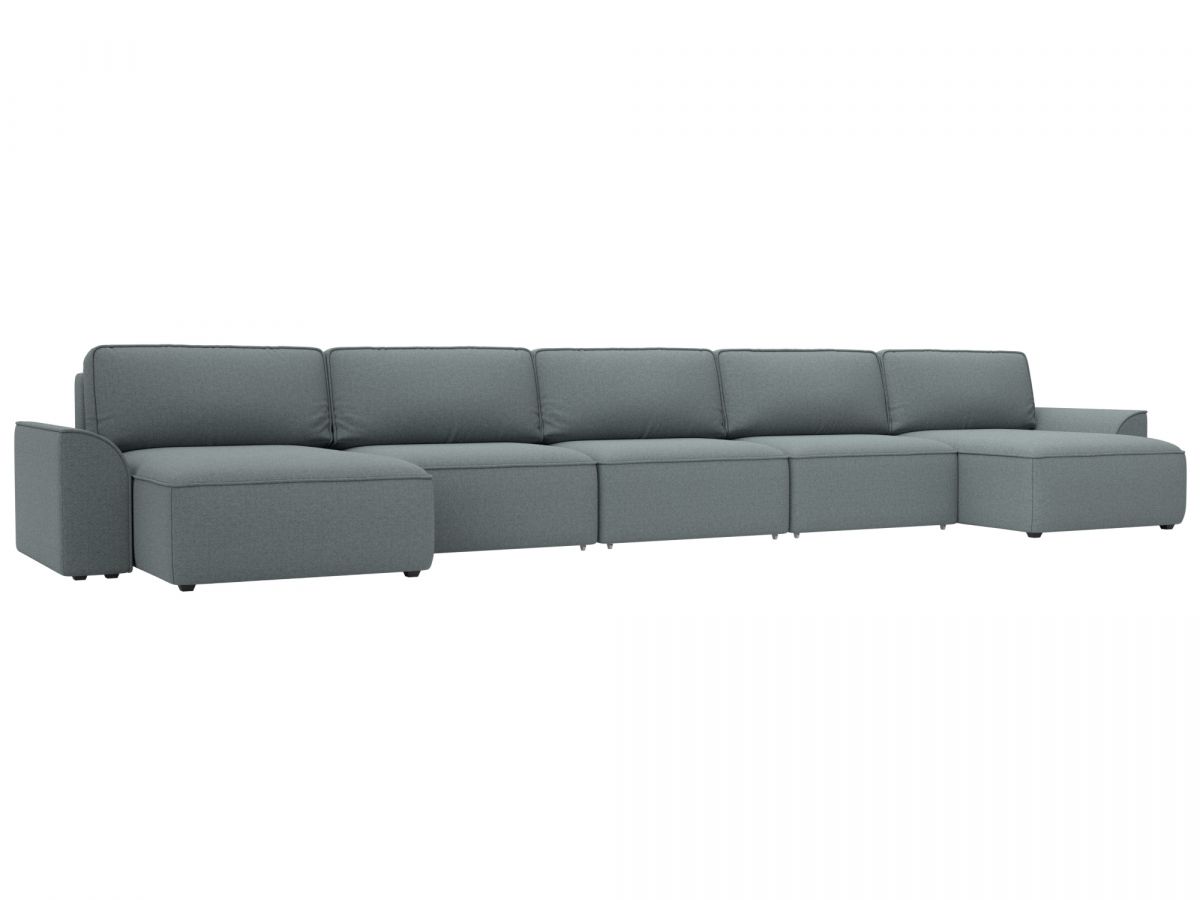 128316 Диван п-образный Лига-048 НПБ МегаЛонг | рогожка | амур 07 серый