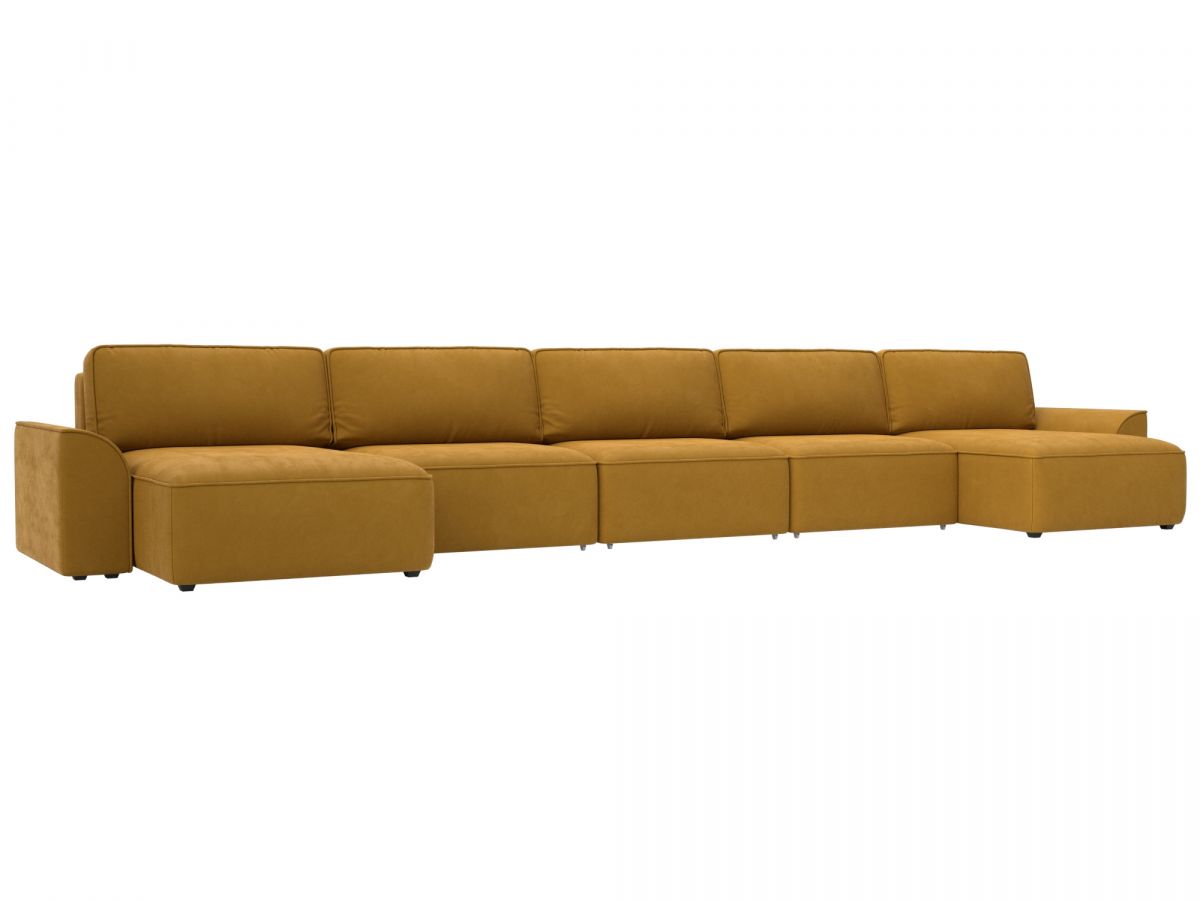 128319 Диван п-образный Лига-048 НПБ МегаЛонг | велюр | brut 10 желтый