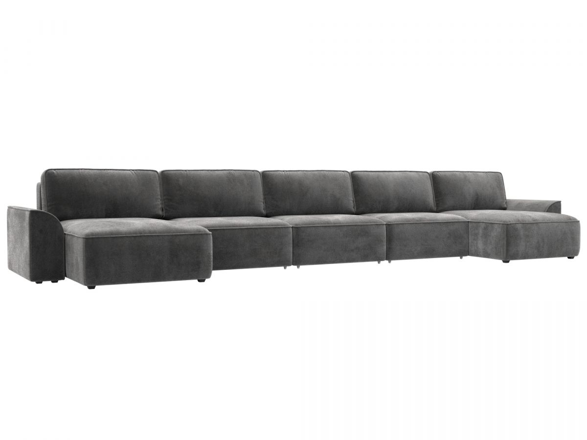128332 Диван п-образный Лига-048 НПБ МегаЛонг | велюр | tower 10 серый
