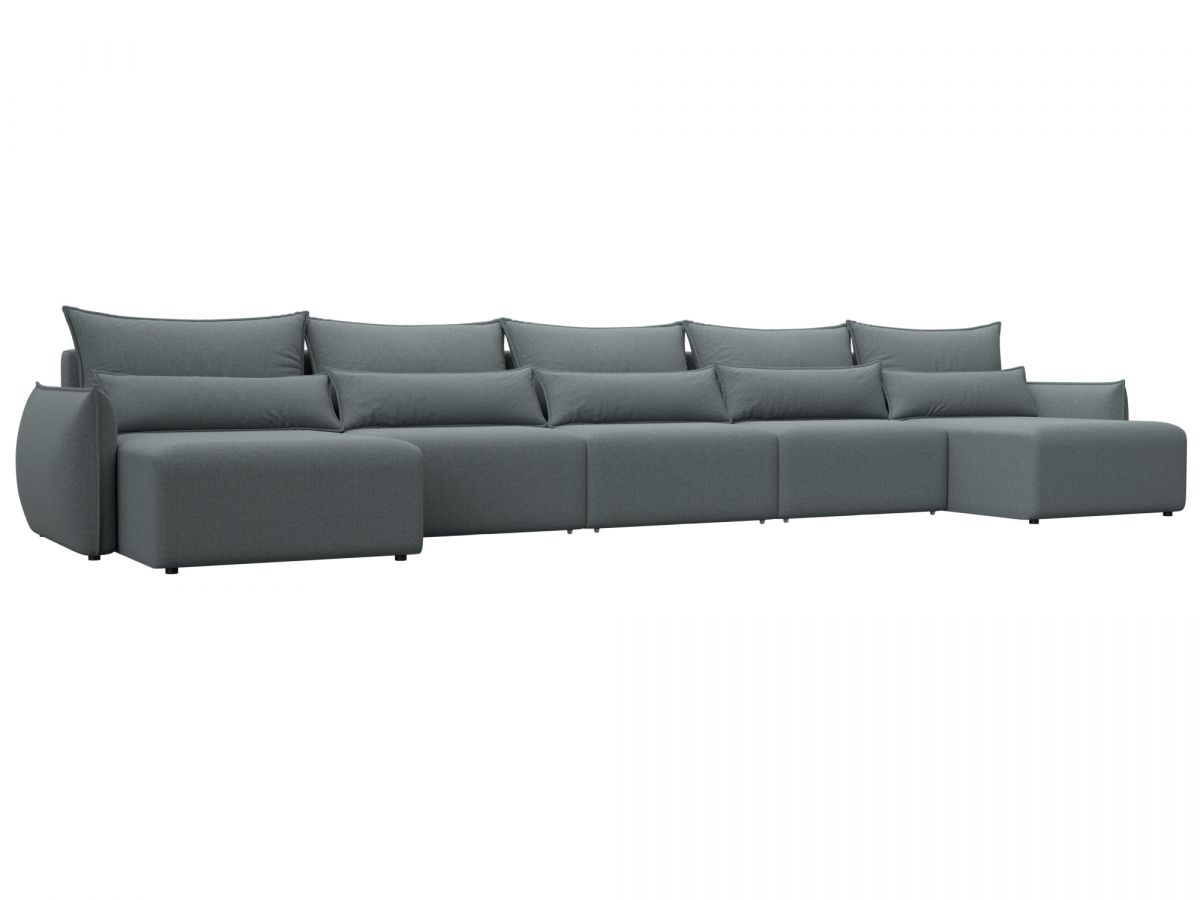 128674 Диван п-образный Лига-051 НПБ МегаЛонг | рогожка | амур 07 серый