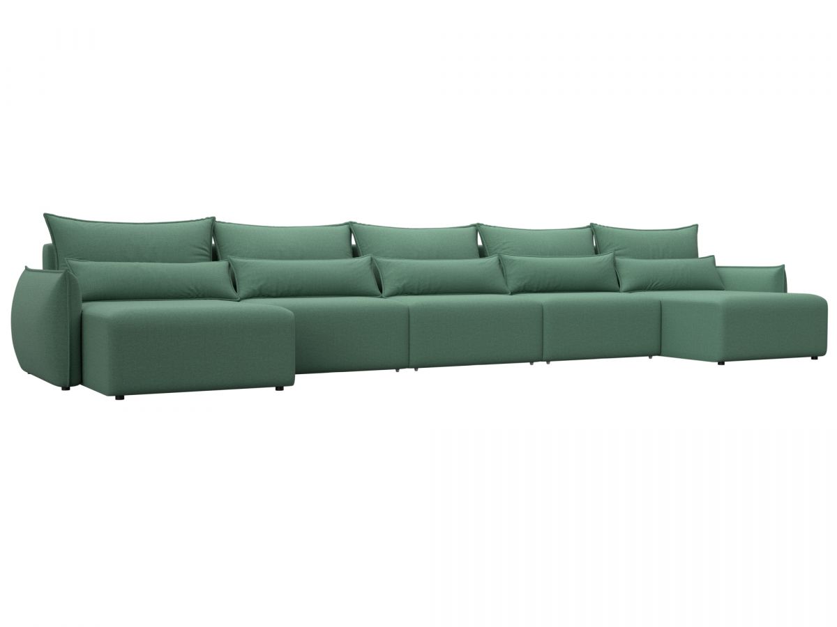 128676 Диван п-образный Лига-051 НПБ МегаЛонг | рогожка | амур 11 зеленый