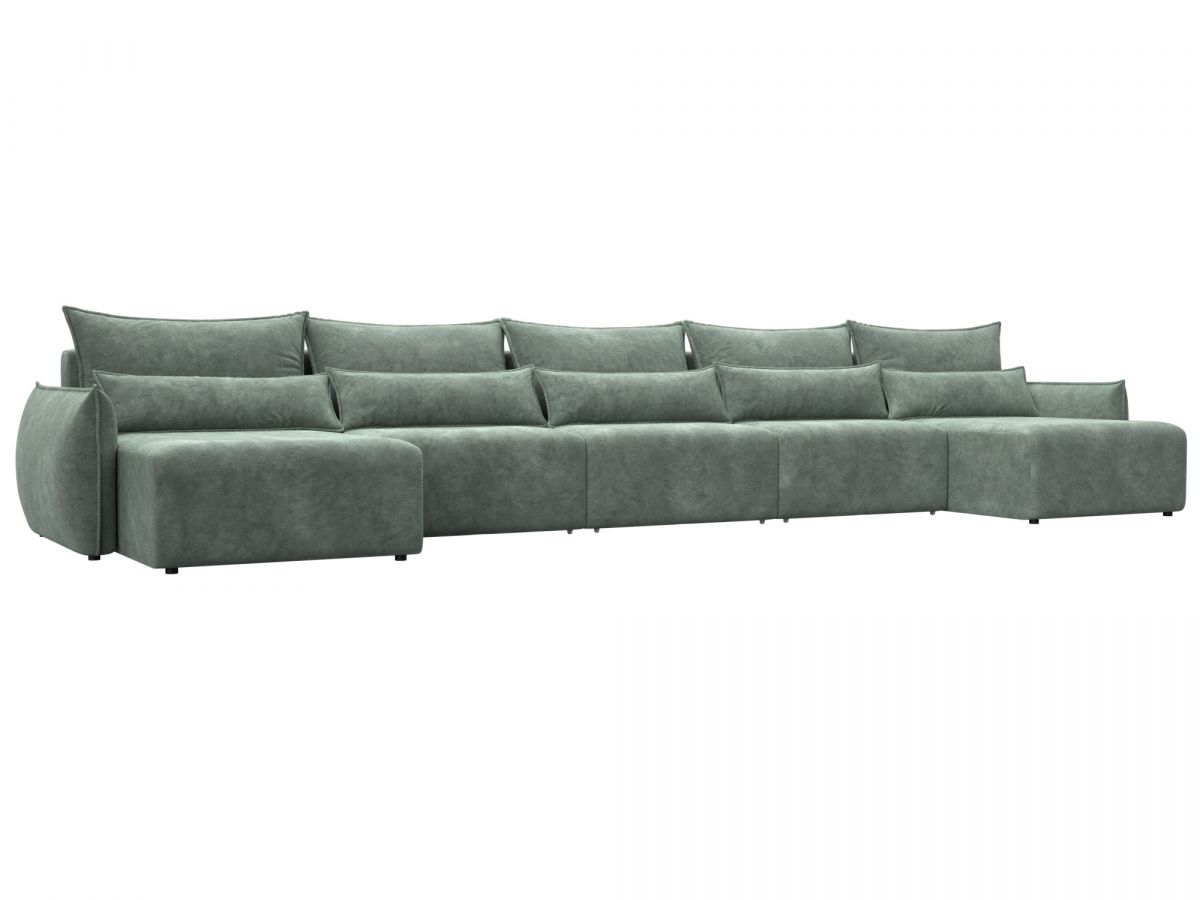 128745 Диван п-образный Лига-051 НПБ МегаЛонг | велюр | brut 08 зеленый